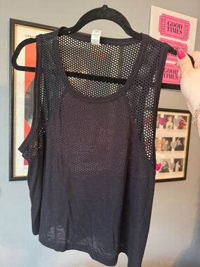 Black Mesh Panel Sleeveless Tank Top